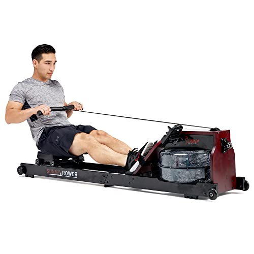 Sunny Health & Fitness Foldable Wooden Water Rowing Machine Black