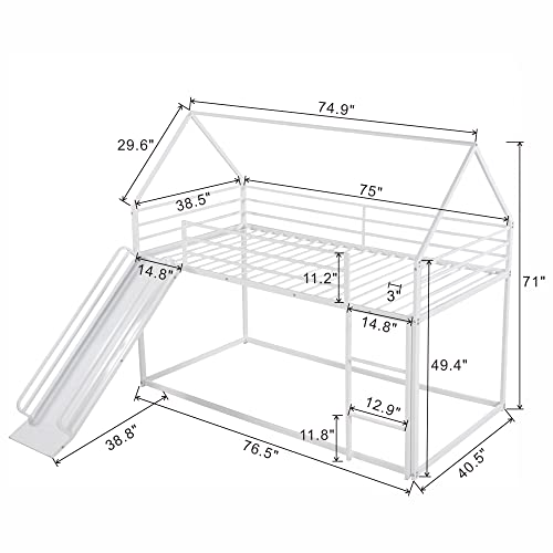 Brisca Metal Twin Size House Bed with Roof and Slats Support White