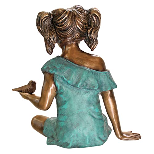 Design Toscano Bridgette with Bird Cast Bronze Garden Statue Two Tone Bronze & Verdigris