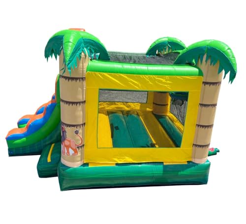 Pogo Bounce House Inflatable Tropical Smiley Castle Combo with Slide and Pool