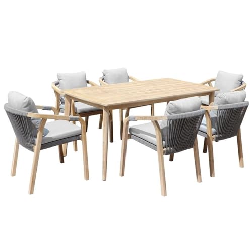 Pemberly Row 7-Piece Modern Acacia Wood Dining Set Gray