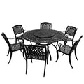 Oakland Living Modern Ornate Outdoor Aluminum 59-in Round Patio Dining Set with Lazy Susan and Six Chairs Black