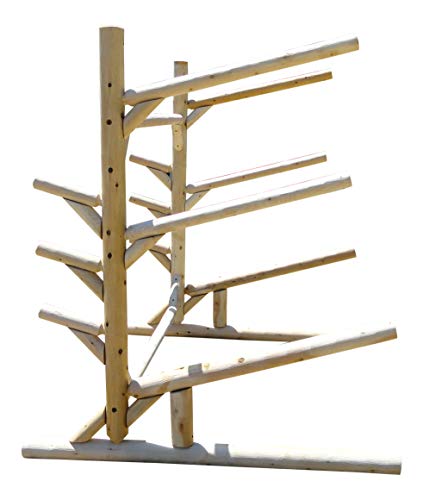 Log Kayak Rack Sunfish Sailboat + 3 Canoes or Kayaks with Boom Rack Natural