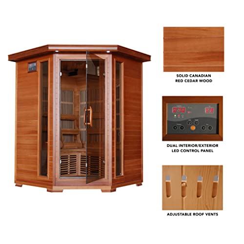 Blue Wave Radiant Saunas BSA1312 3-Person Cedar Corner Infrared Sauna