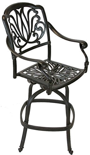 Patio Land Elizabeth Outdoor Patio Swivel Bar Stools 30" Cast Aluminum Dark Bronze Sunbrella Sesame