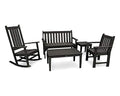 Polywood Vineyard 5-Piece Bench & Rocking Chair Set Black