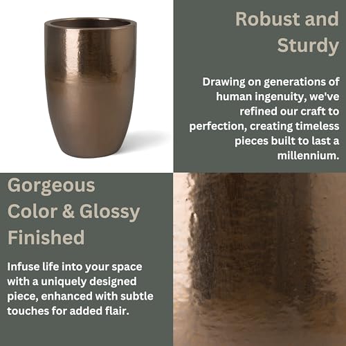 Emissary Gold Stoneware Round Planter 23in L x 32in H
