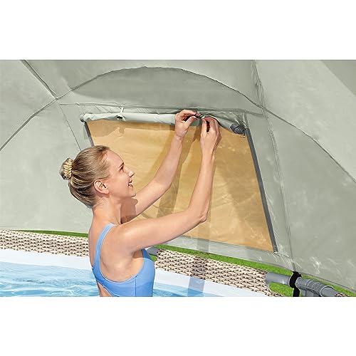 Bestway Power Steel 13' x 42" Round Above Ground Swimming Pool Set with Canopy Brown Wicker Print