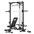 RitFit Smith Machine Power Rack with LAT-Pull Down System, Landmine, Barbell Bar, Plate Storage Pegs Black