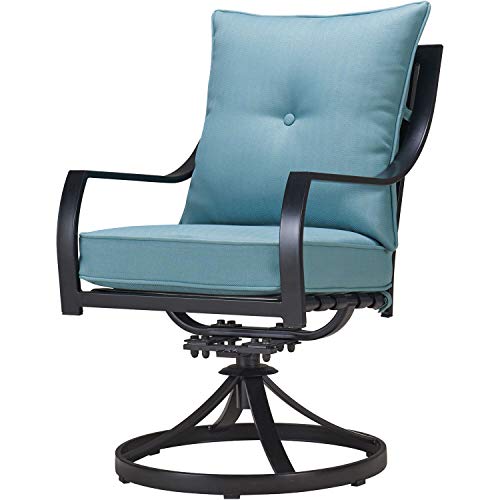 Hanover Lavallette 5-Piece Outdoor Dining Set with Swivel Rocker Chairs and Glass-Top Table Blue