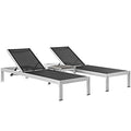 Modway Shore Aluminum Textilene Mesh Outdoor Patio Chaise Lounge Chair and Side Table Set Black