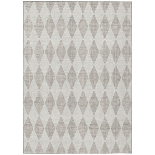 HomeRoots 9' x 12' Beige Geometric Washable Non-Skid Indoor Outdoor Area Rug