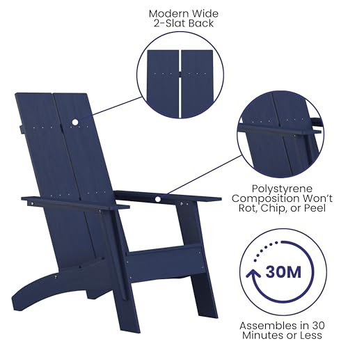 EMMA + OLIVER Set of 4 Navy Modern Dual Slat Back Adirondack Chairs