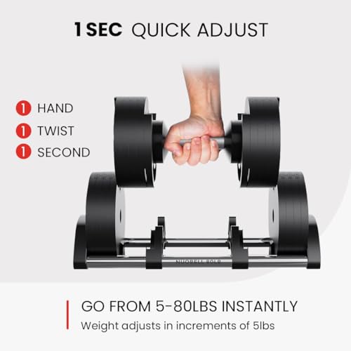 FF Finer Form NÜOBELL Adjustable Dumbbell Pair 5-80 lbs Black and Silver