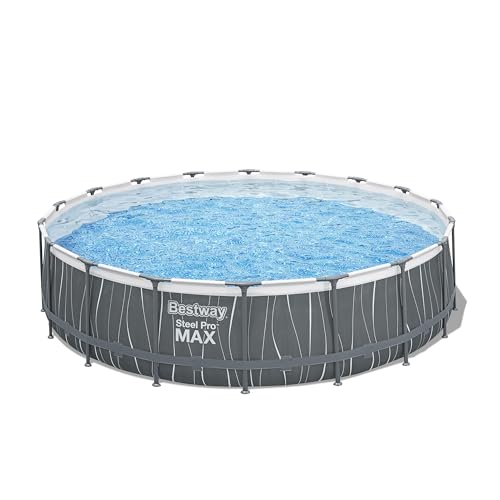 Bestway Steel Pro MAX 18 Foot x 48 Inches Round Swimming Pool Set Grey Print LED