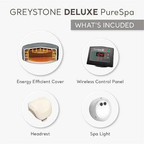 Intex PureSpa Plus 6 Person Inflatable 94" Square Outdoor Hot Tub Spa with 170 Bubble AirJets, Insulated Cover & LED Color Changing Lights Square Greystone