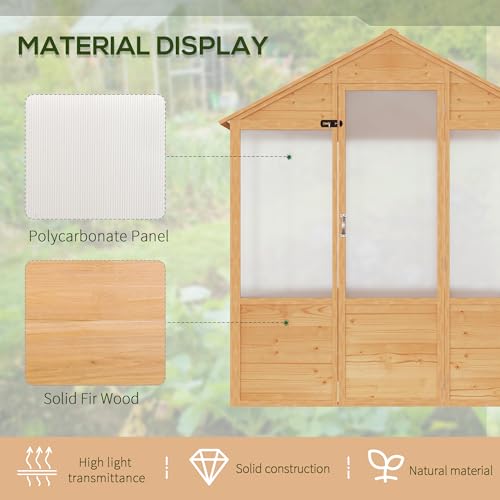 Outsunny 6' x 4' x 7' Polycarbonate Greenhouse Walk-in Kit with Lockable Door Natural Wood