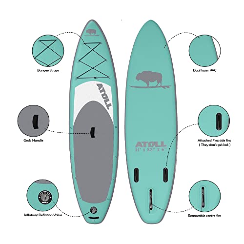 Atoll Inflatable Paddle Board with Premium SUP Stand Up Paddle Board Accessories & Back Pack, Non-Slip Comfort Deck Aqua Marine