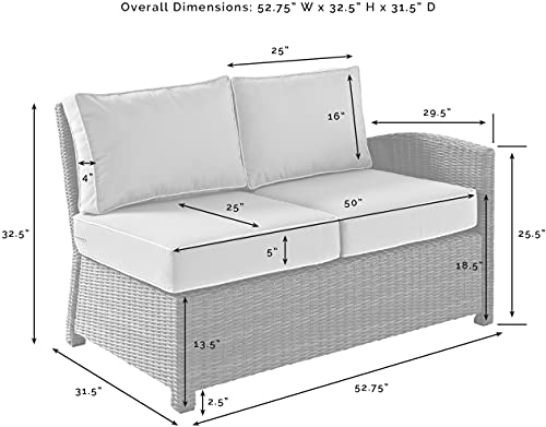 Crosley Furniture Bradenton Outdoor Sectional Right Side Loveseat, 2-Person Wicker Patio Couch Brown with Sand Cushions