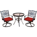 Hanover Traditions 3-Piece Patio Bistro Set with 2 Swivel Rockers and Glass-Top Table Red