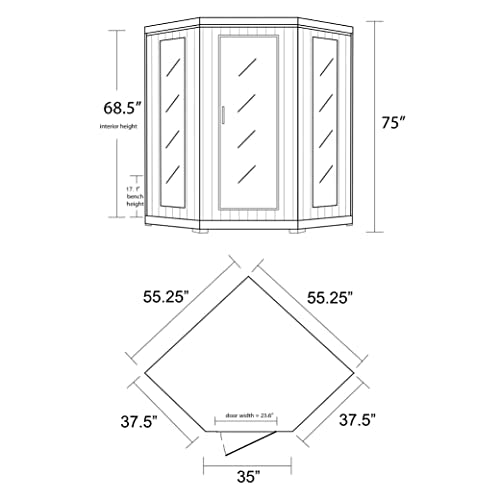 Heat Wave 3 Person Sauna Corner Fitting Infrared FIR FAR 7 Carbon Heaters Hemlock Wood MP3 Player 2 Speakers Color Therapy Light LED Control Panel Wood