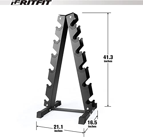 RitFit Rubber Hex Dumbbells Set with Rack 180LBS