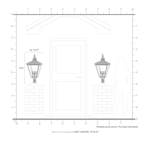Livex 27376-07 Adams 4 Light Outdoor Post Top Lantern Black/Brushed Nickel