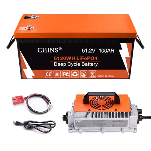 CHINS 48V 100Ah LiFePO4 Golf Cart Battery with Bluetooth & Charger