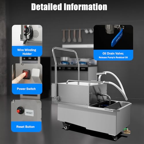 QUEWATSA 55L Mobile Fryer Filter 550W Stainless Steel Oil Filtration System Silver