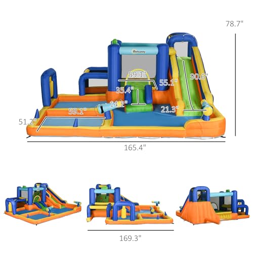 Outsunny Kids Inflatable Water Slide 7-in-1 Bounce House Multi-colored