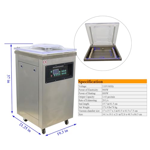 BEILOCKERY 110V 900W Digital Display Vacuum Packaging Machine Stainless Steel 15.7 inch Sealing Length