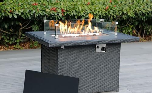 Ohana Depot 20 Piece Outdoor Patio Furniture Grey Wicker Conversation Set with Fire Table