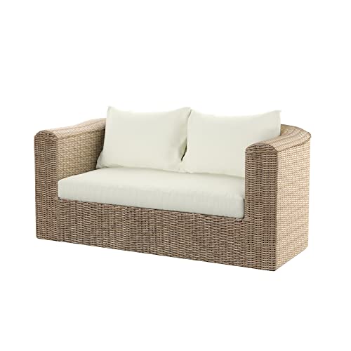 TK Classics LS2021-W46-J1 Loveseat Almond Wicker with White Cushion