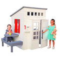 KidKraft Modern Outdoor Wooden Playhouse with Picnic Table, Mailbox, and Grill White