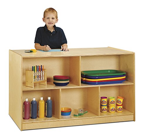 Jonti-Craft Double-Sided Island with 20 Cubbies and Assorted Colored Bins