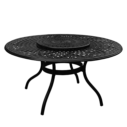 Oakland Living Modern Ornate Outdoor Mesh Aluminum 59-in Black Round Patio Dining Set with Lazy Susan and Six Chairs