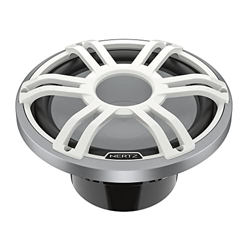 HERTZ Venezia V1 Monoblock Subwoofer Marine Amplifier with 2 HMS 12" 2 Ohm Subwoofers and RGB LEDs White Grille