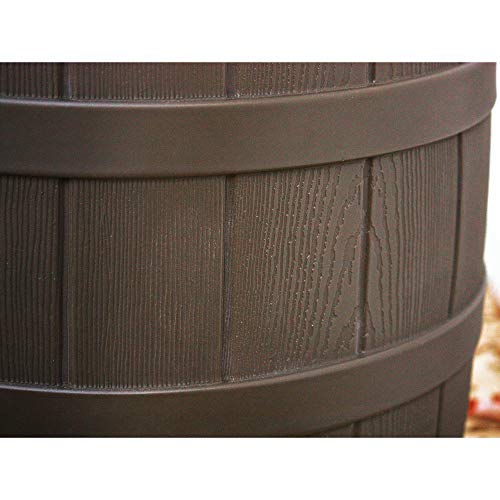 Good Ideas Rain Wizard 50 Gallon Plastic Rain Barrel Water Storage Collector with Brass Spigot, Oak
