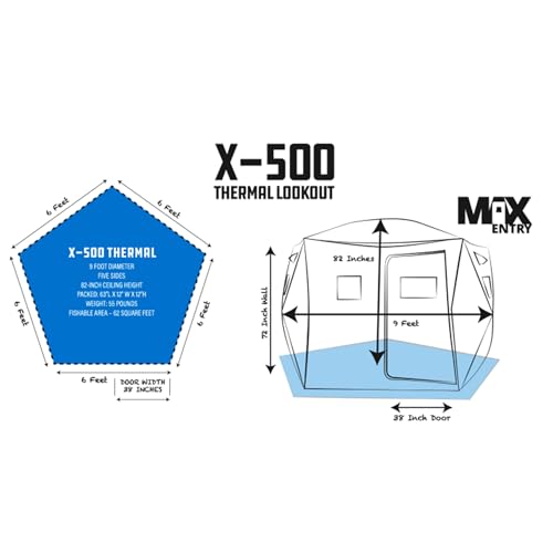 CLAM X500 Insulated 90 Gram Full Thermal Trap 5 Sided Lookout Outdoor Fishing Hunting Hub Tent Shelter Prior Thermal Model