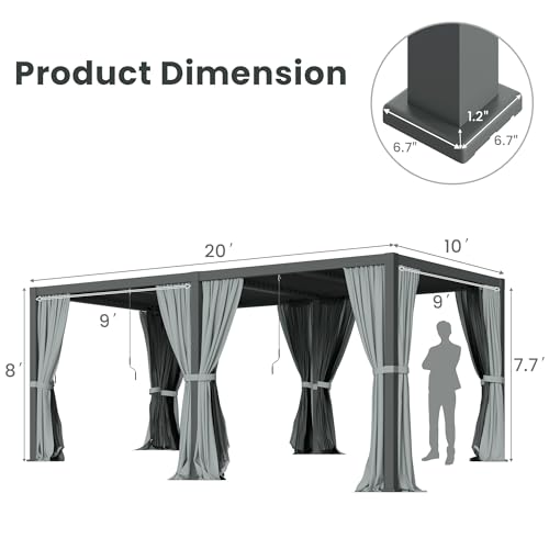 RoyalCraft 10' x 20' Outdoor Adjustable Louvered Pergola Gray