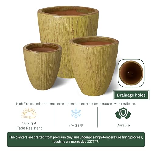 Emissary Yellow Stoneware Round Planters Set of 3 26in x 29.5in