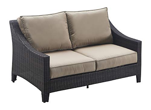 Serta Tahoe Brown Resin Wicker Outdoor Patio Loveseat with Thick Cushion
