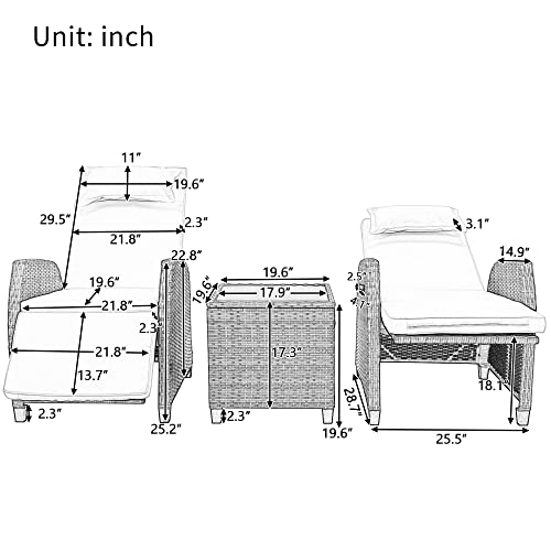 Miscoos 3-Piece Sofa Set with Coffee Table Outdoor Patio Furniture Off White