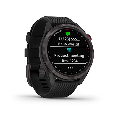 Wearable4U Garmin Approach S42 Premium GPS Golf Watch Gunmetal Black Silicone Band