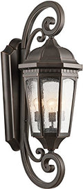 Kichler Courtyard 3-Light Outdoor Wall Light with Clear Seeded Glass Rubbed Bronze