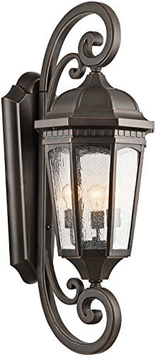 Kichler Courtyard 3-Light Outdoor Wall Light with Clear Seeded Glass Rubbed Bronze