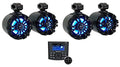 Rockville RGHR45 4 Zone Marine Bluetooth Radio Bundle with (4) WB65KLED 6.5" Black Wakeboard LED Speakers
