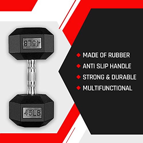 BK BodyKore Rubber Hex Dumbbell Set with 3 Tier Commercial Rack