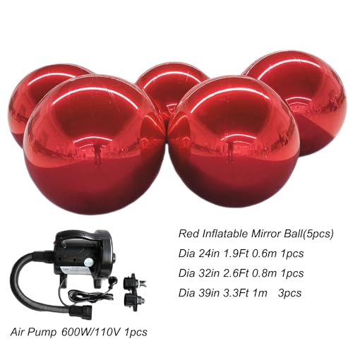 YBZCHLM Giant Inflatable Mirror Ball Set with Air Pump Red 5pcs