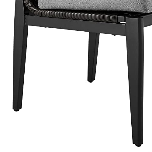 Armen Living Cayman Outdoor Patio Dining Chairs Set of 2 Aluminum with Dark Grey Cushions
